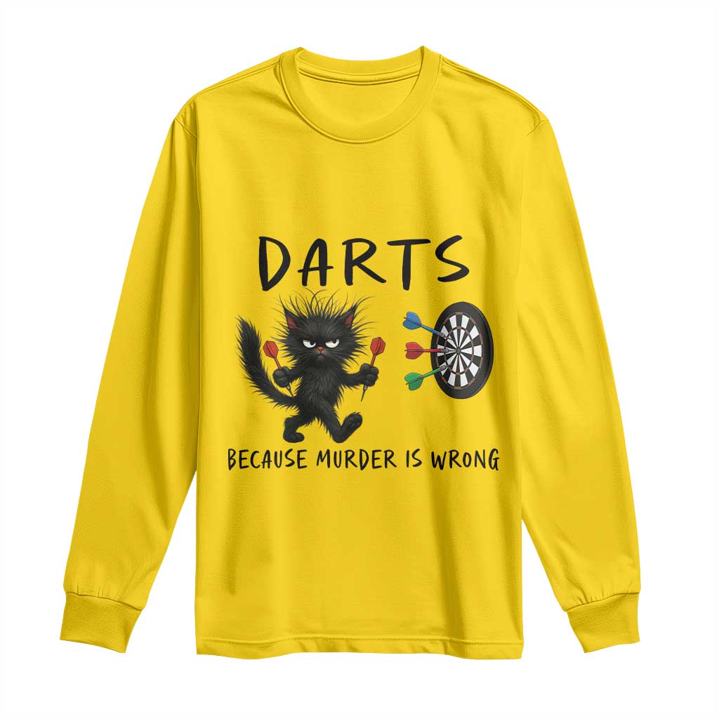Funny Grumpy Cat Dart Player Long Sleeve Shirt Because Murder Is Wrong Pub Game Gift - Wonder Print Shop