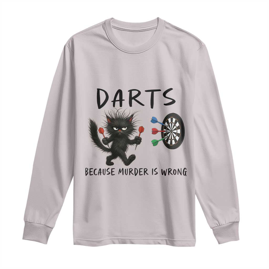 Funny Grumpy Cat Dart Player Long Sleeve Shirt Because Murder Is Wrong Pub Game Gift - Wonder Print Shop