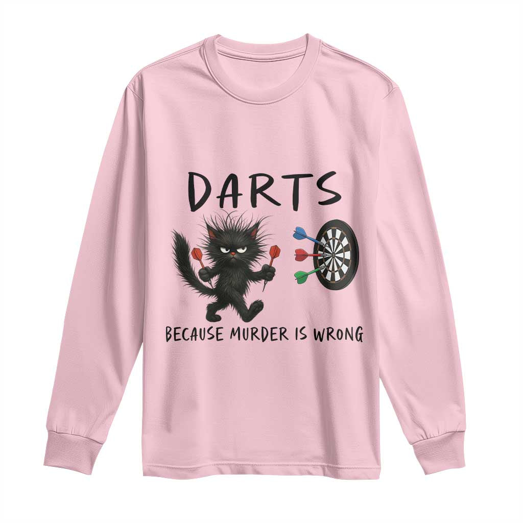 Funny Grumpy Cat Dart Player Long Sleeve Shirt Because Murder Is Wrong Pub Game Gift - Wonder Print Shop