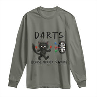 Funny Grumpy Cat Dart Player Long Sleeve Shirt Because Murder Is Wrong Pub Game Gift - Wonder Print Shop