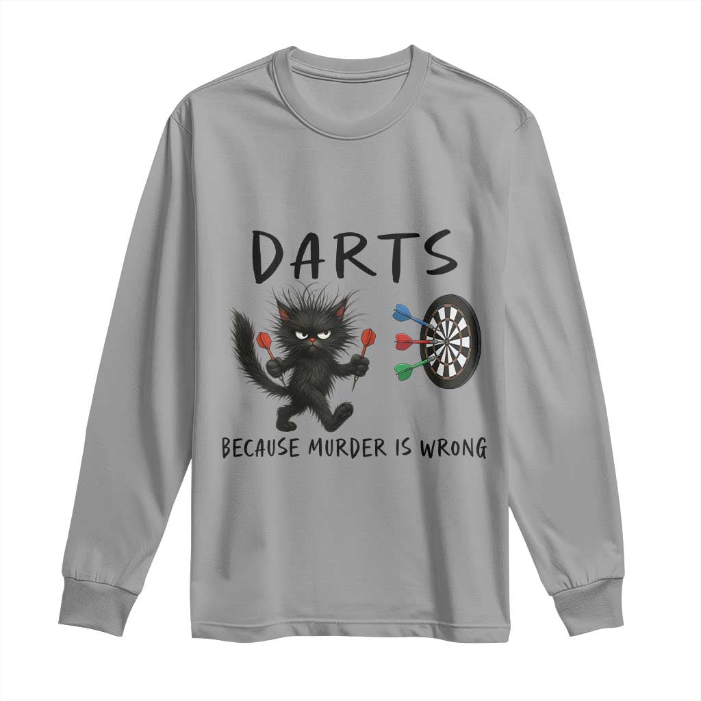 Funny Grumpy Cat Dart Player Long Sleeve Shirt Because Murder Is Wrong Pub Game Gift - Wonder Print Shop