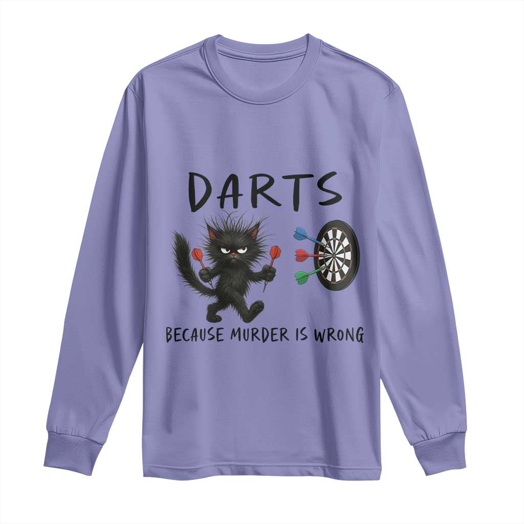 Funny Grumpy Cat Dart Player Long Sleeve Shirt Because Murder Is Wrong Pub Game Gift - Wonder Print Shop