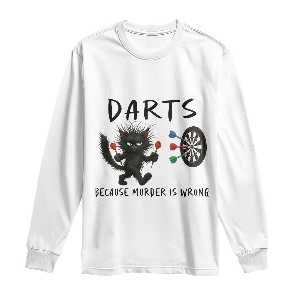 Funny Grumpy Cat Dart Player Long Sleeve Shirt Because Murder Is Wrong Pub Game Gift - Wonder Print Shop