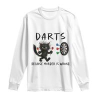 Funny Grumpy Cat Dart Player Long Sleeve Shirt Because Murder Is Wrong Pub Game Gift - Wonder Print Shop