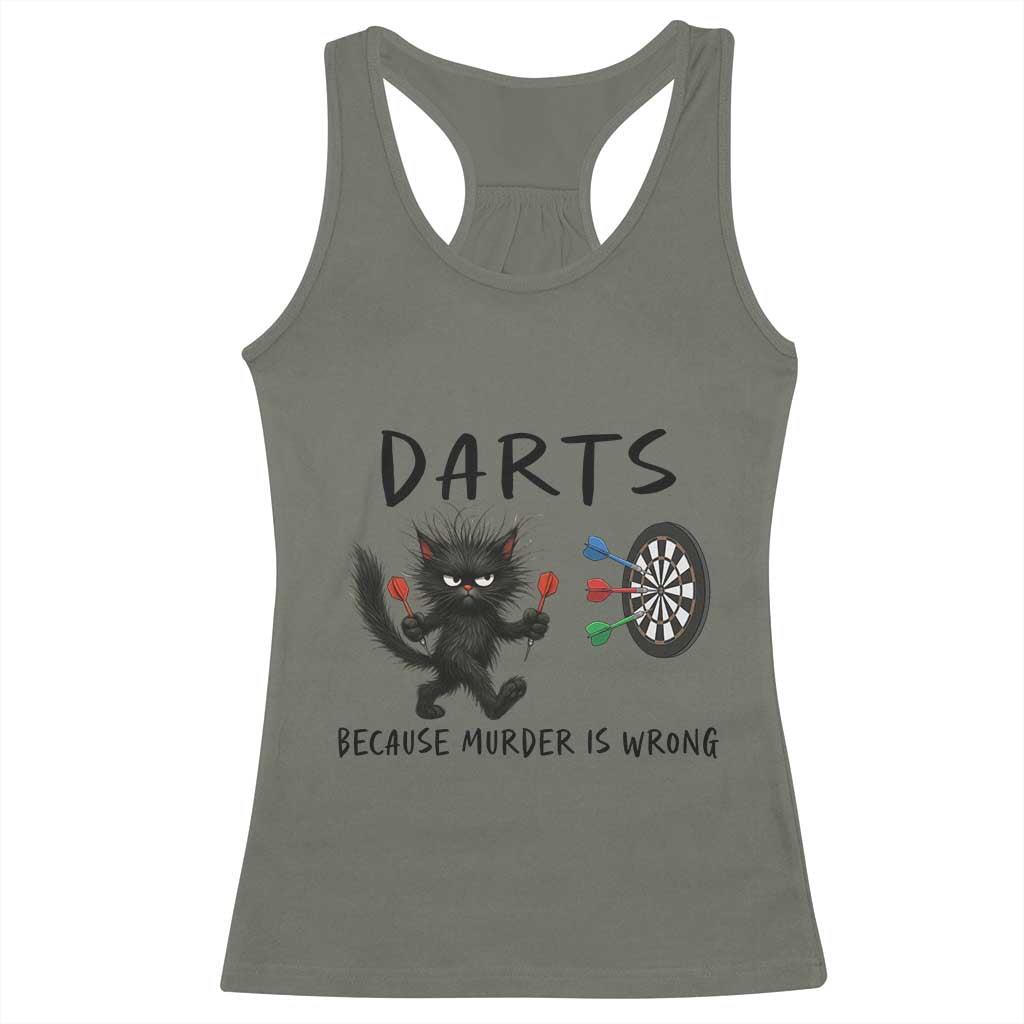 Funny Grumpy Cat Dart Player Racerback Tank Top Because Murder Is Wrong Pub Game Gift - Wonder Print Shop