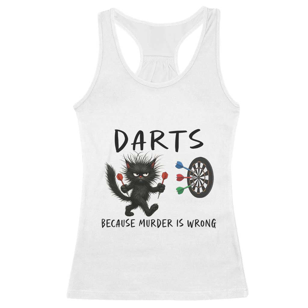 Funny Grumpy Cat Dart Player Racerback Tank Top Because Murder Is Wrong Pub Game Gift - Wonder Print Shop
