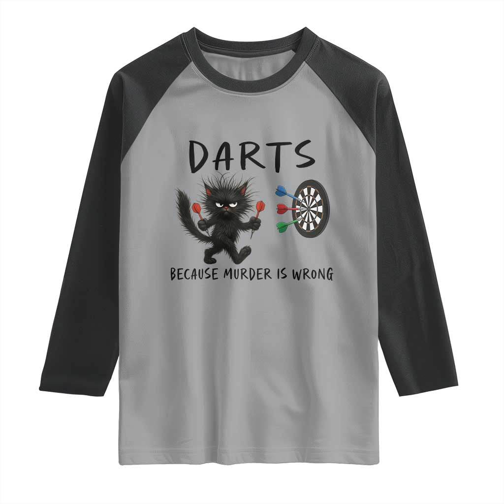 Funny Grumpy Cat Dart Player Raglan Shirt Because Murder Is Wrong Pub Game Gift - Wonder Print Shop