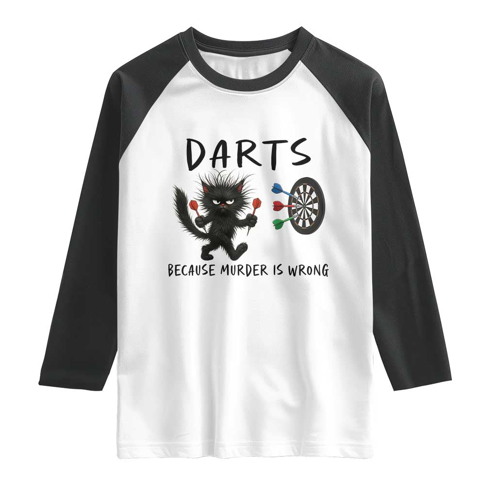 Funny Grumpy Cat Dart Player Raglan Shirt Because Murder Is Wrong Pub Game Gift - Wonder Print Shop