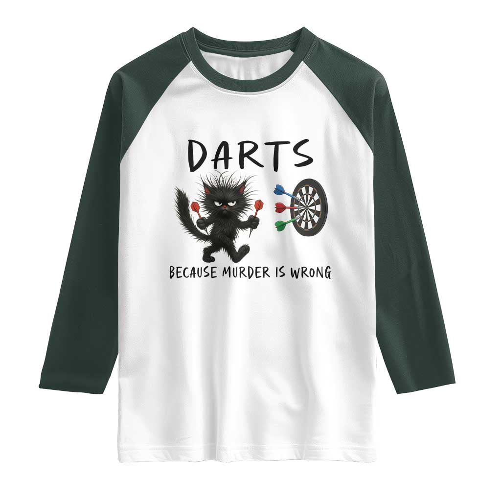 Funny Grumpy Cat Dart Player Raglan Shirt Because Murder Is Wrong Pub Game Gift - Wonder Print Shop