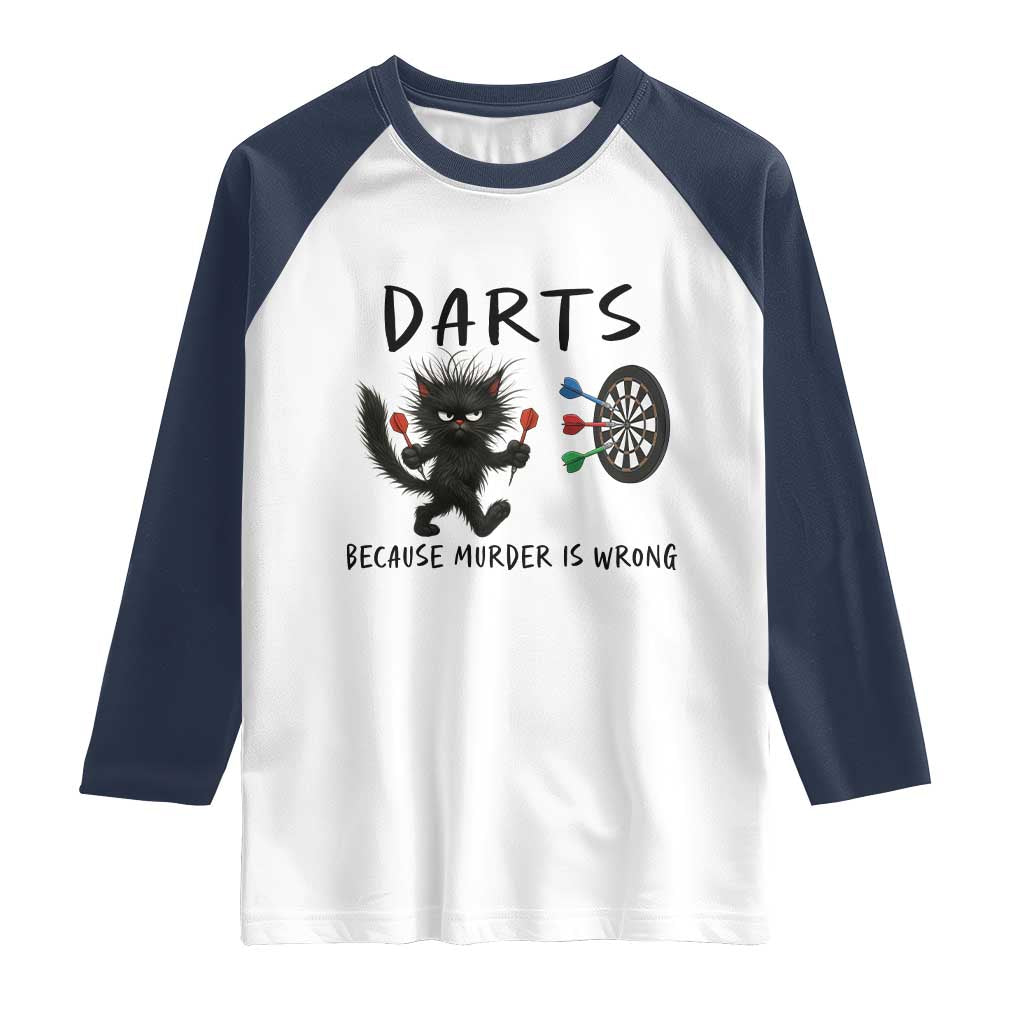 Funny Grumpy Cat Dart Player Raglan Shirt Because Murder Is Wrong Pub Game Gift - Wonder Print Shop