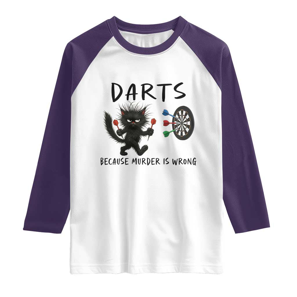 Funny Grumpy Cat Dart Player Raglan Shirt Because Murder Is Wrong Pub Game Gift - Wonder Print Shop