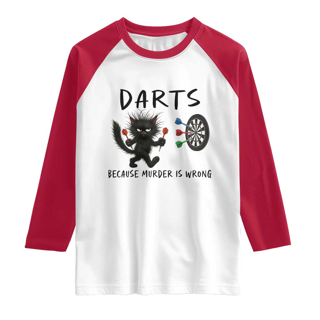 Funny Grumpy Cat Dart Player Raglan Shirt Because Murder Is Wrong Pub Game Gift - Wonder Print Shop