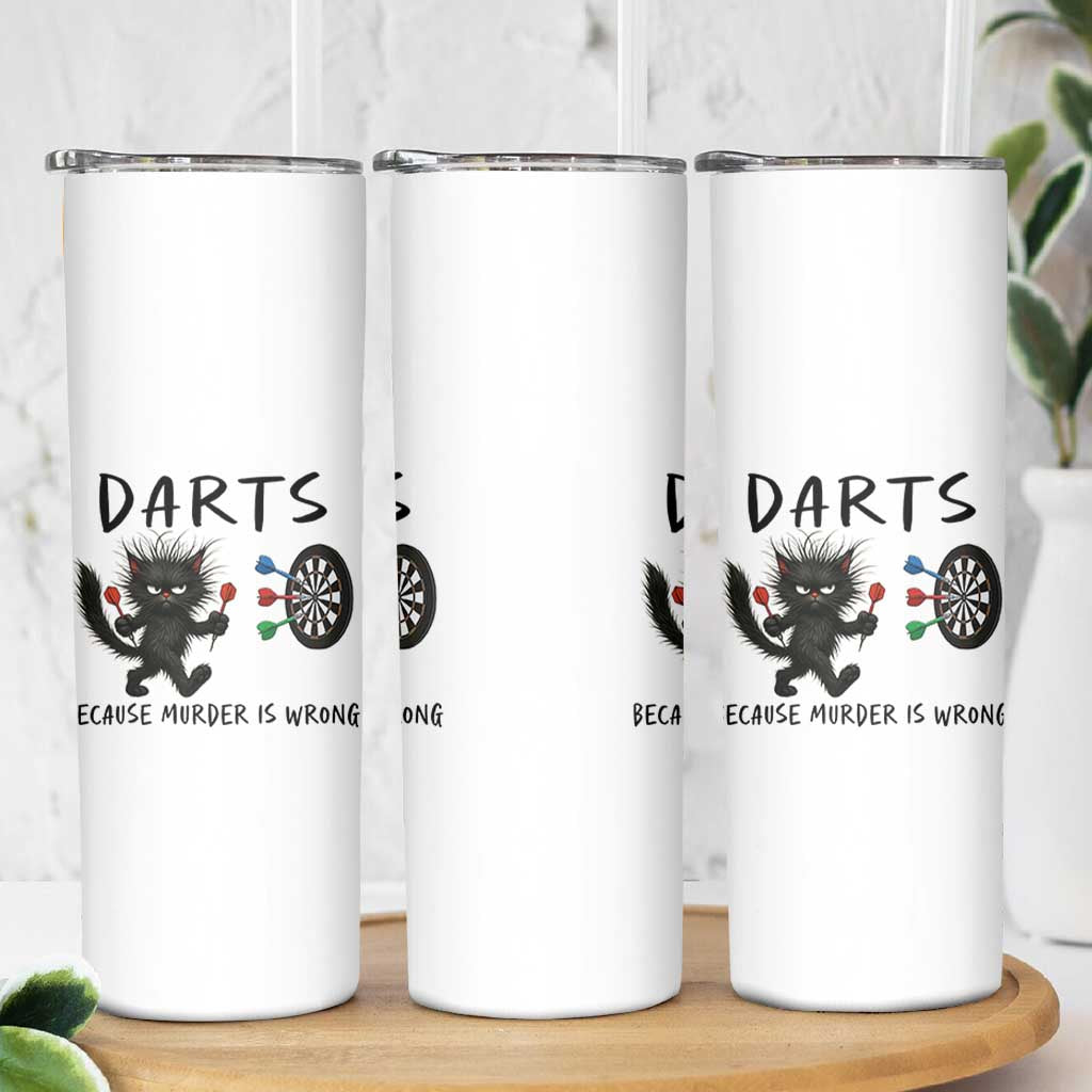 Funny Grumpy Cat Dart Player Skinny Tumbler Because Murder Is Wrong Pub Game Gift - Wonder Print Shop