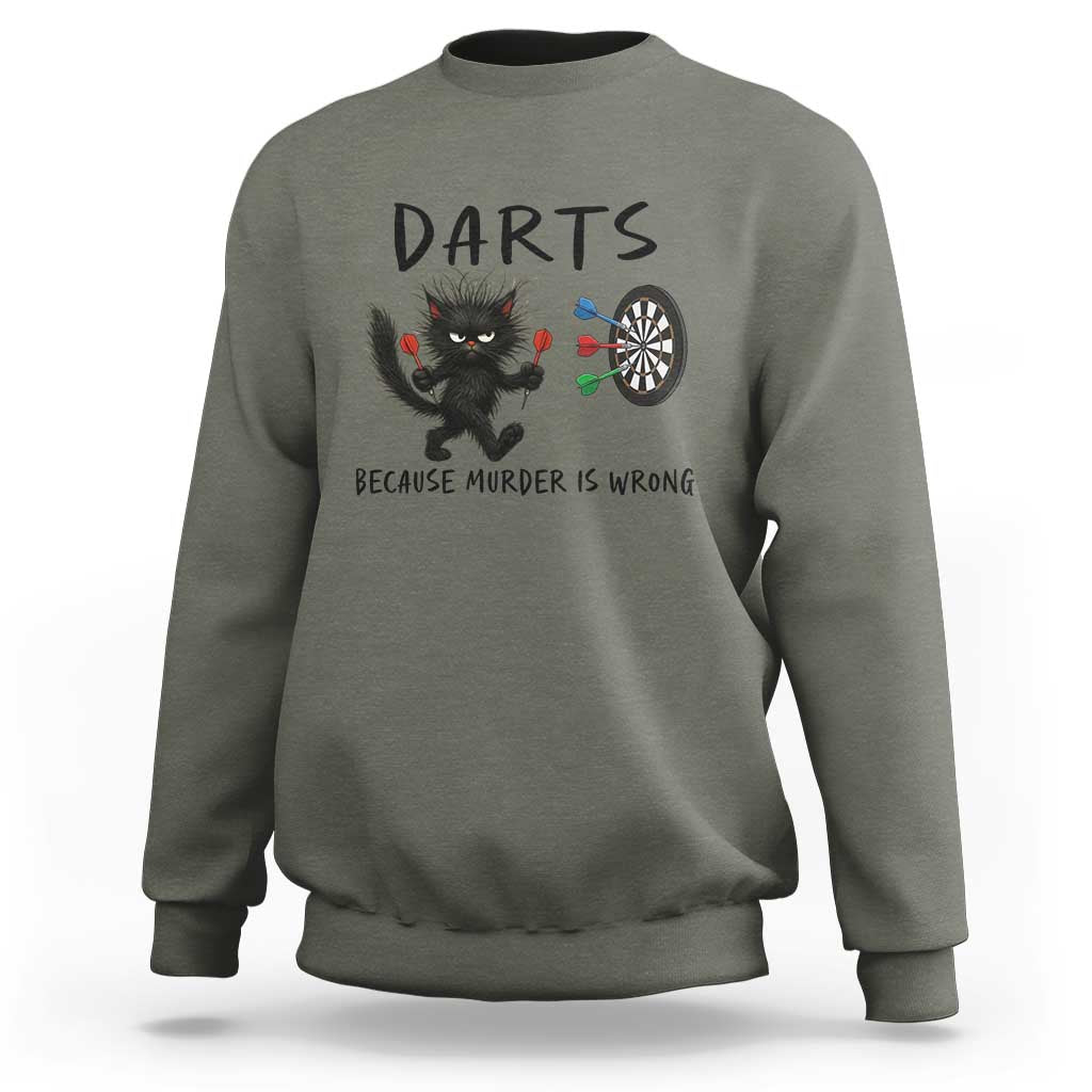 Funny Grumpy Cat Dart Player Sweatshirt Because Murder Is Wrong Pub Game Gift - Wonder Print Shop