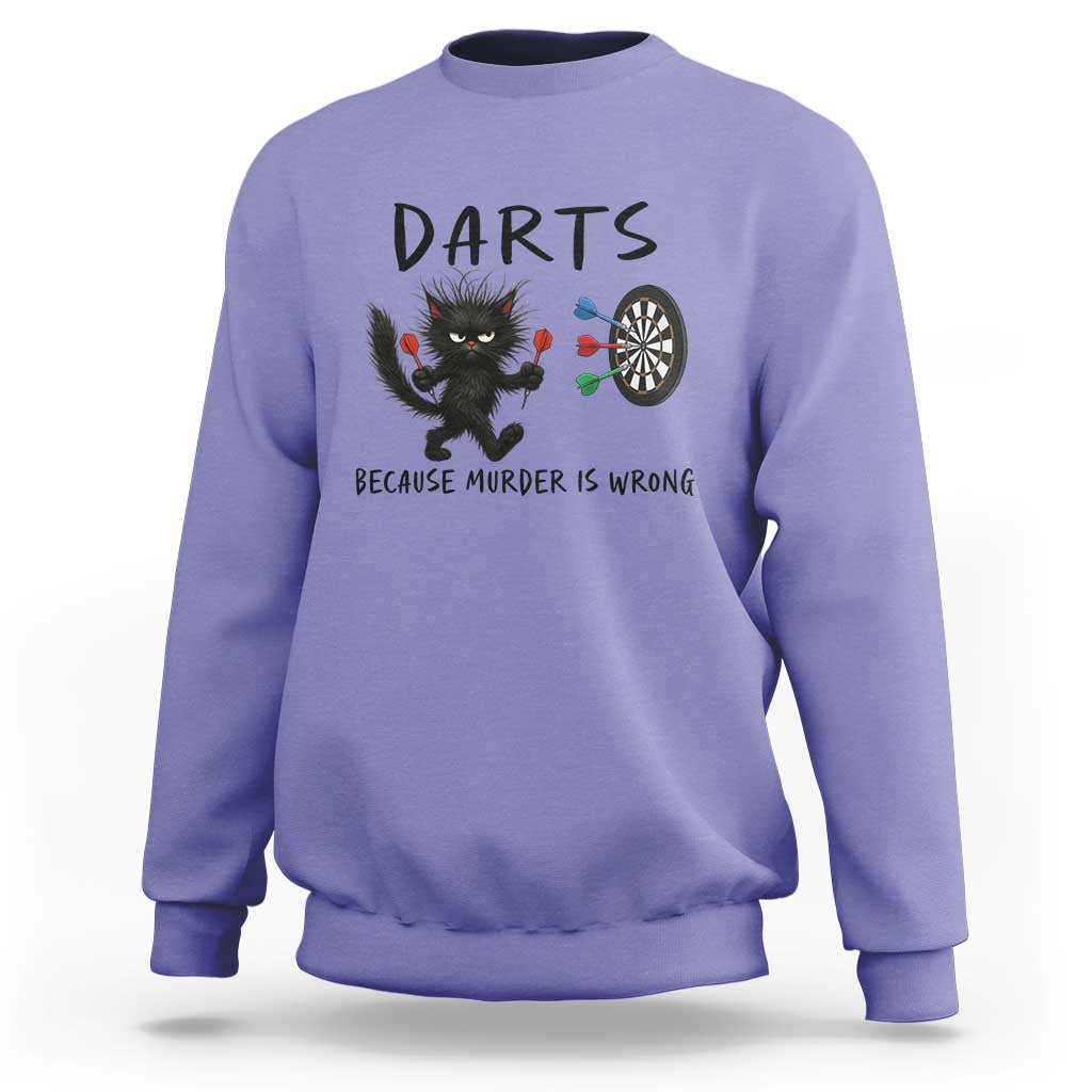 Funny Grumpy Cat Dart Player Sweatshirt Because Murder Is Wrong Pub Game Gift - Wonder Print Shop