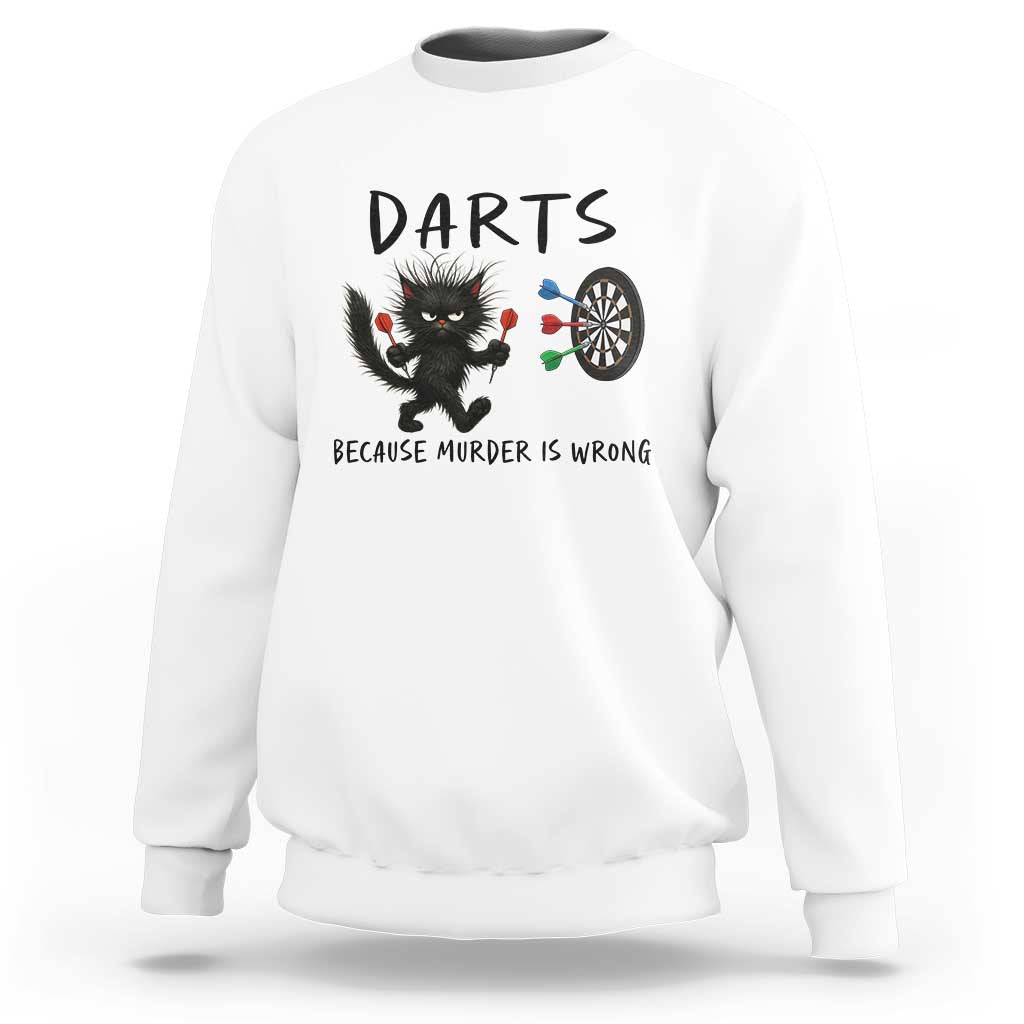 Funny Grumpy Cat Dart Player Sweatshirt Because Murder Is Wrong Pub Game Gift - Wonder Print Shop