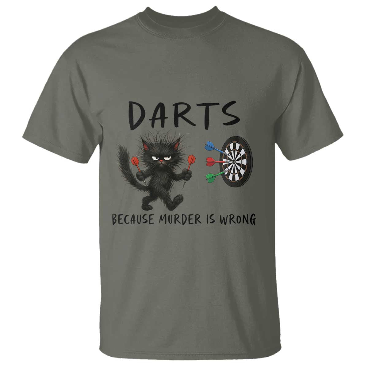 Funny Grumpy Cat Dart Player T Shirt Because Murder Is Wrong Pub Game Gift - Wonder Print Shop