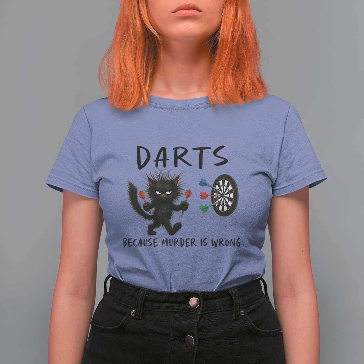 Funny Grumpy Cat Dart Player T Shirt For Women Because Murder Is Wrong Pub Game Gift - Wonder Print Shop