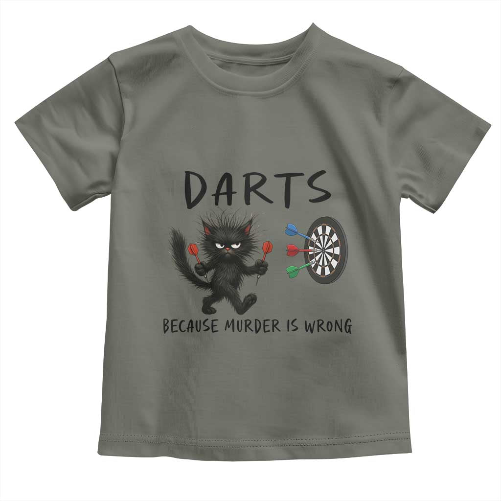Funny Grumpy Cat Dart Player Toddler T Shirt Because Murder Is Wrong Pub Game Gift - Wonder Print Shop