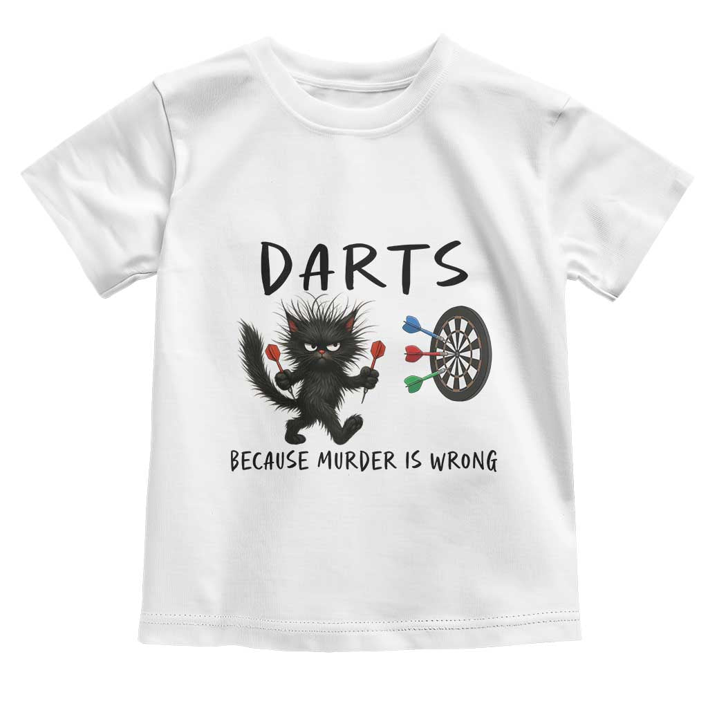 Funny Grumpy Cat Dart Player Toddler T Shirt Because Murder Is Wrong Pub Game Gift - Wonder Print Shop
