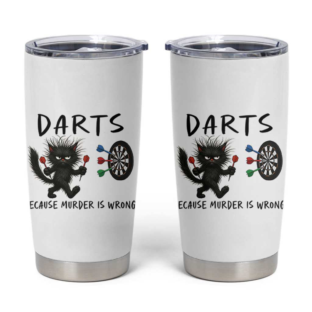 Funny Grumpy Cat Dart Player Tumbler Cup Because Murder Is Wrong Pub Game Gift - Wonder Print Shop