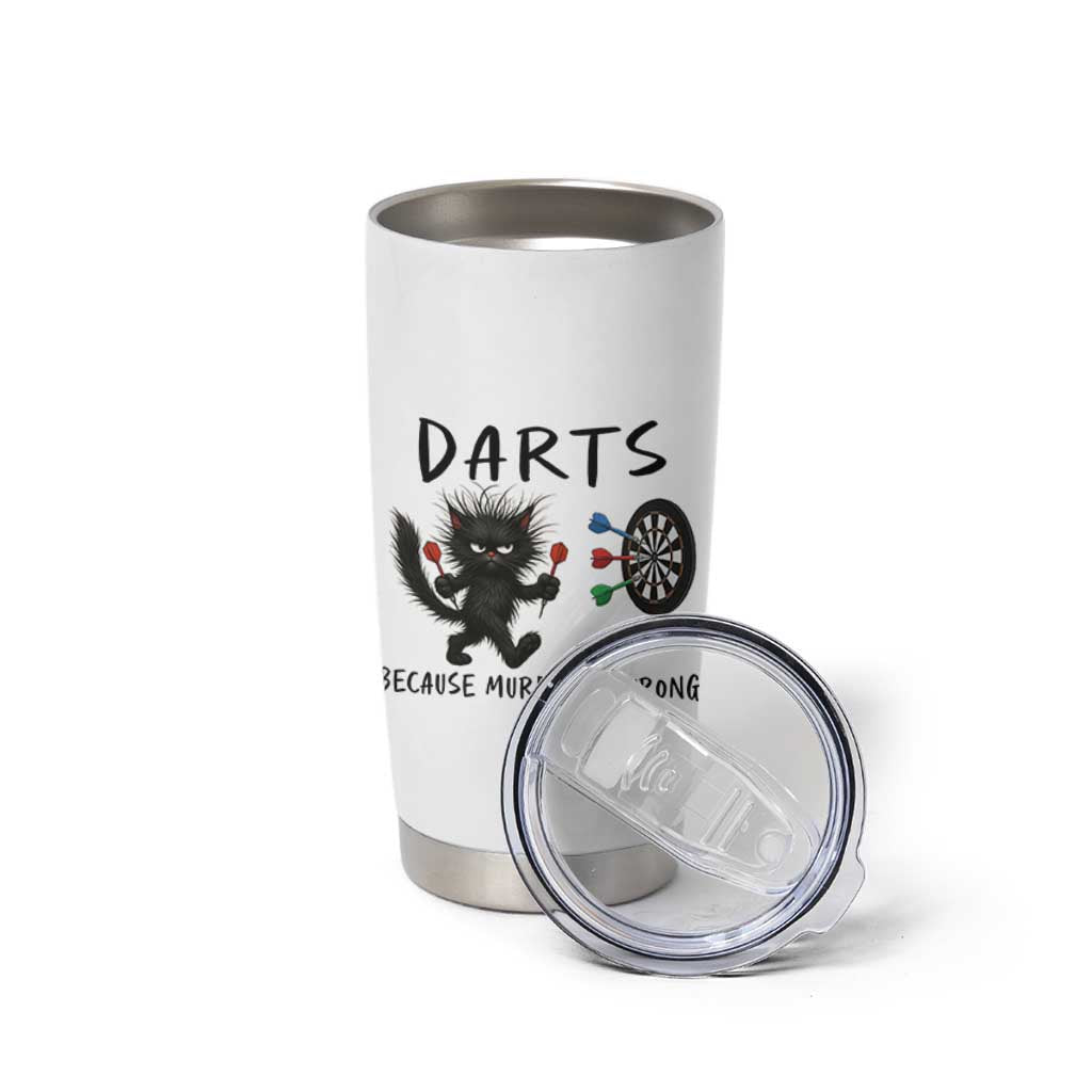 Funny Grumpy Cat Dart Player Tumbler Cup Because Murder Is Wrong Pub Game Gift - Wonder Print Shop