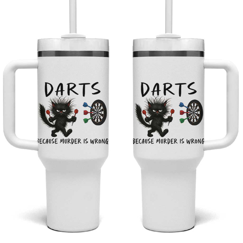 Funny Grumpy Cat Dart Player Tumbler With Handle Because Murder Is Wrong Pub Game Gift - Wonder Print Shop
