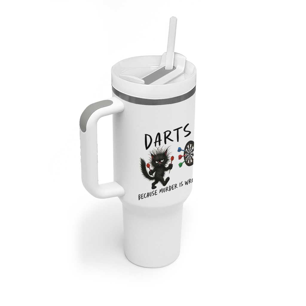 Funny Grumpy Cat Dart Player Tumbler With Handle Because Murder Is Wrong Pub Game Gift - Wonder Print Shop