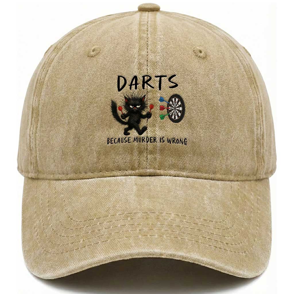 Funny Grumpy Cat Dart Player Washed Cotton Baseball Cap Because Murder Is Wrong Pub Game Gift