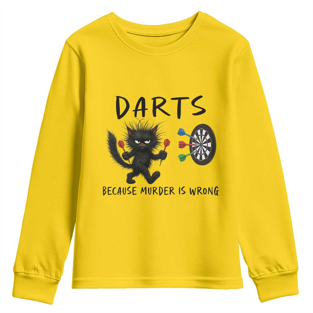 Funny Grumpy Cat Dart Player Youth Sweatshirt Because Murder Is Wrong Pub Game Gift - Wonder Print Shop