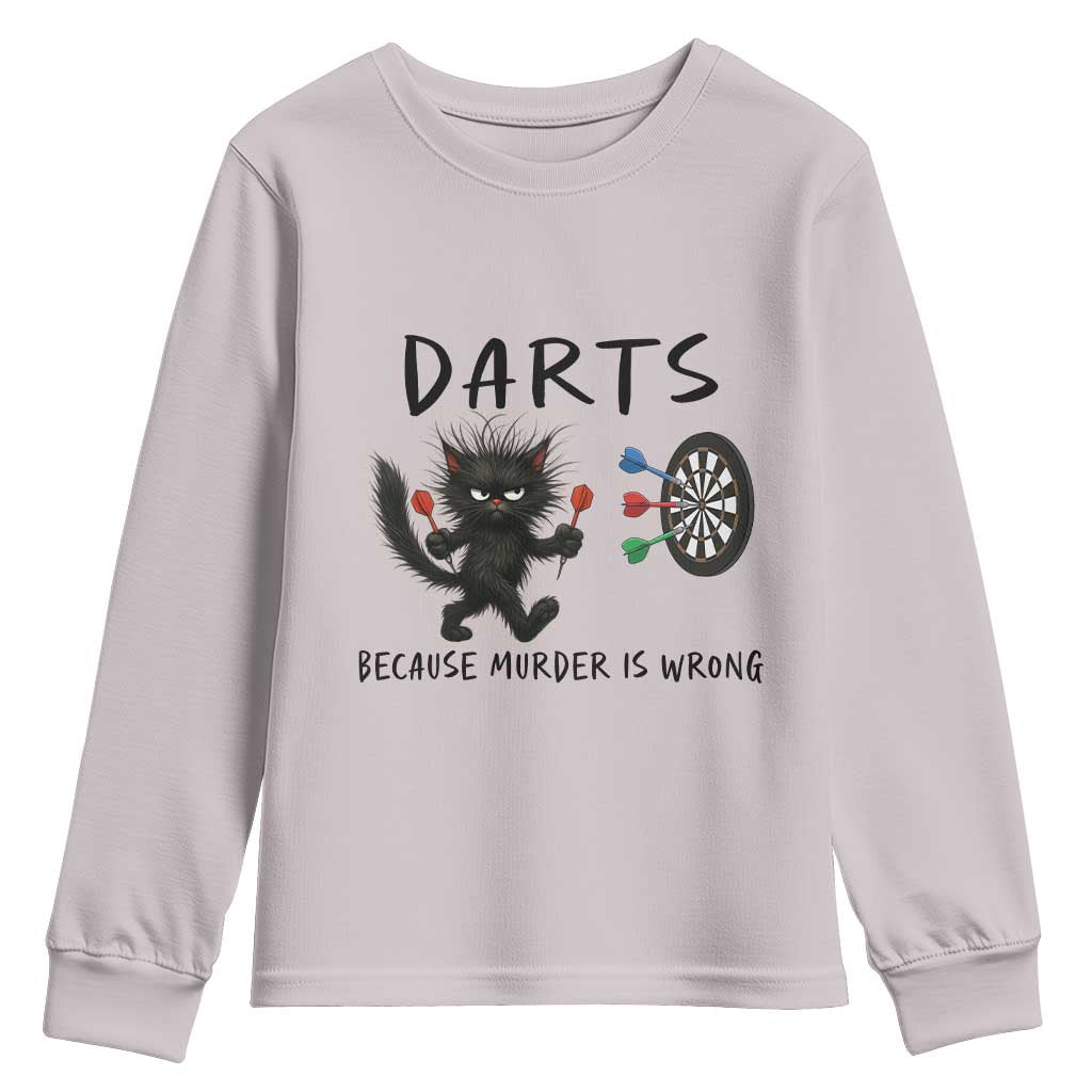 Funny Grumpy Cat Dart Player Youth Sweatshirt Because Murder Is Wrong Pub Game Gift - Wonder Print Shop