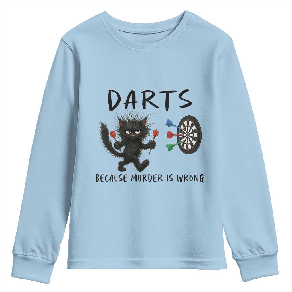 Funny Grumpy Cat Dart Player Youth Sweatshirt Because Murder Is Wrong Pub Game Gift - Wonder Print Shop