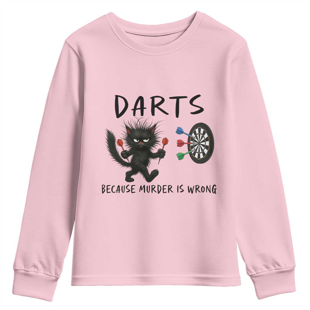 Funny Grumpy Cat Dart Player Youth Sweatshirt Because Murder Is Wrong Pub Game Gift - Wonder Print Shop
