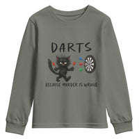 Funny Grumpy Cat Dart Player Youth Sweatshirt Because Murder Is Wrong Pub Game Gift - Wonder Print Shop