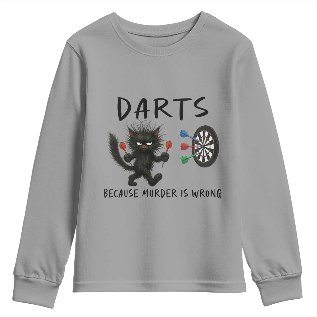 Funny Grumpy Cat Dart Player Youth Sweatshirt Because Murder Is Wrong Pub Game Gift - Wonder Print Shop