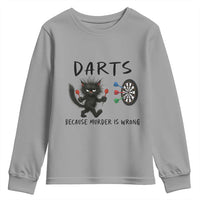 Funny Grumpy Cat Dart Player Youth Sweatshirt Because Murder Is Wrong Pub Game Gift - Wonder Print Shop