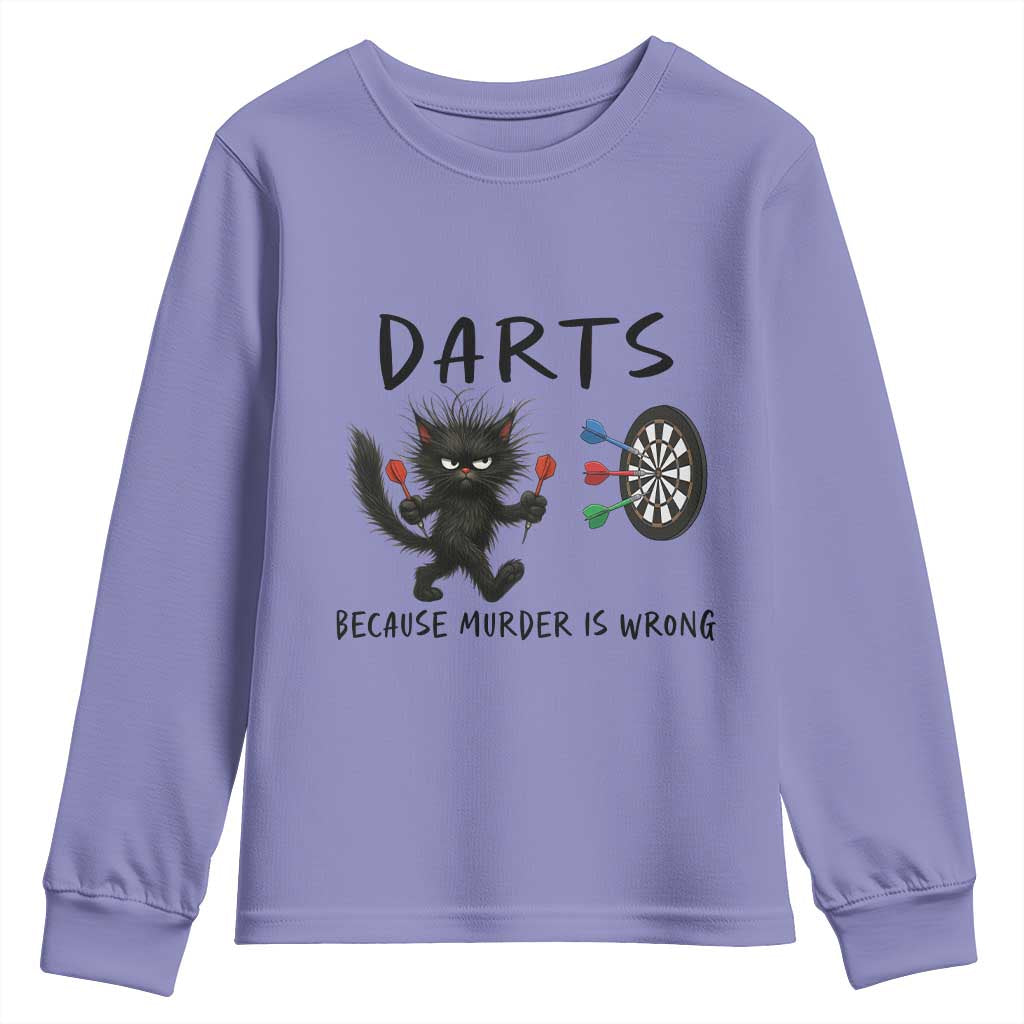 Funny Grumpy Cat Dart Player Youth Sweatshirt Because Murder Is Wrong Pub Game Gift - Wonder Print Shop