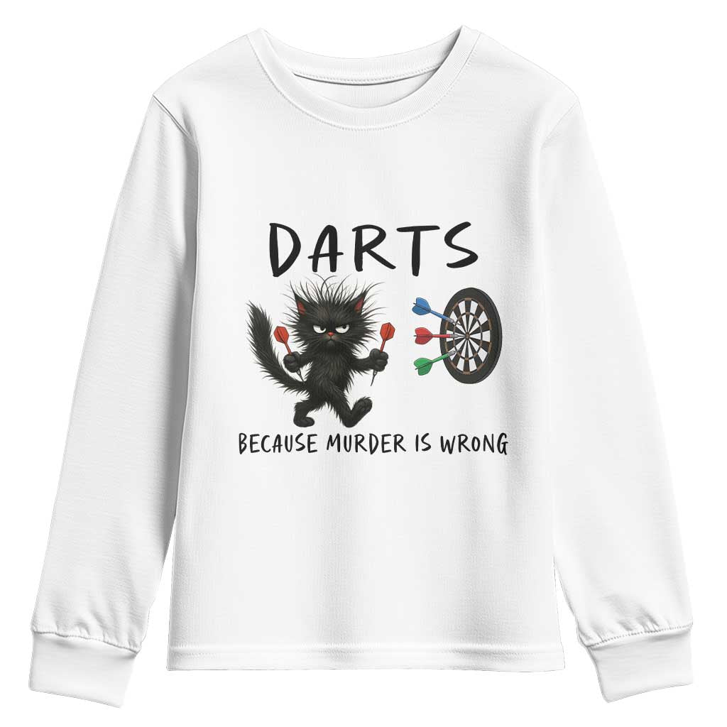 Funny Grumpy Cat Dart Player Youth Sweatshirt Because Murder Is Wrong Pub Game Gift - Wonder Print Shop