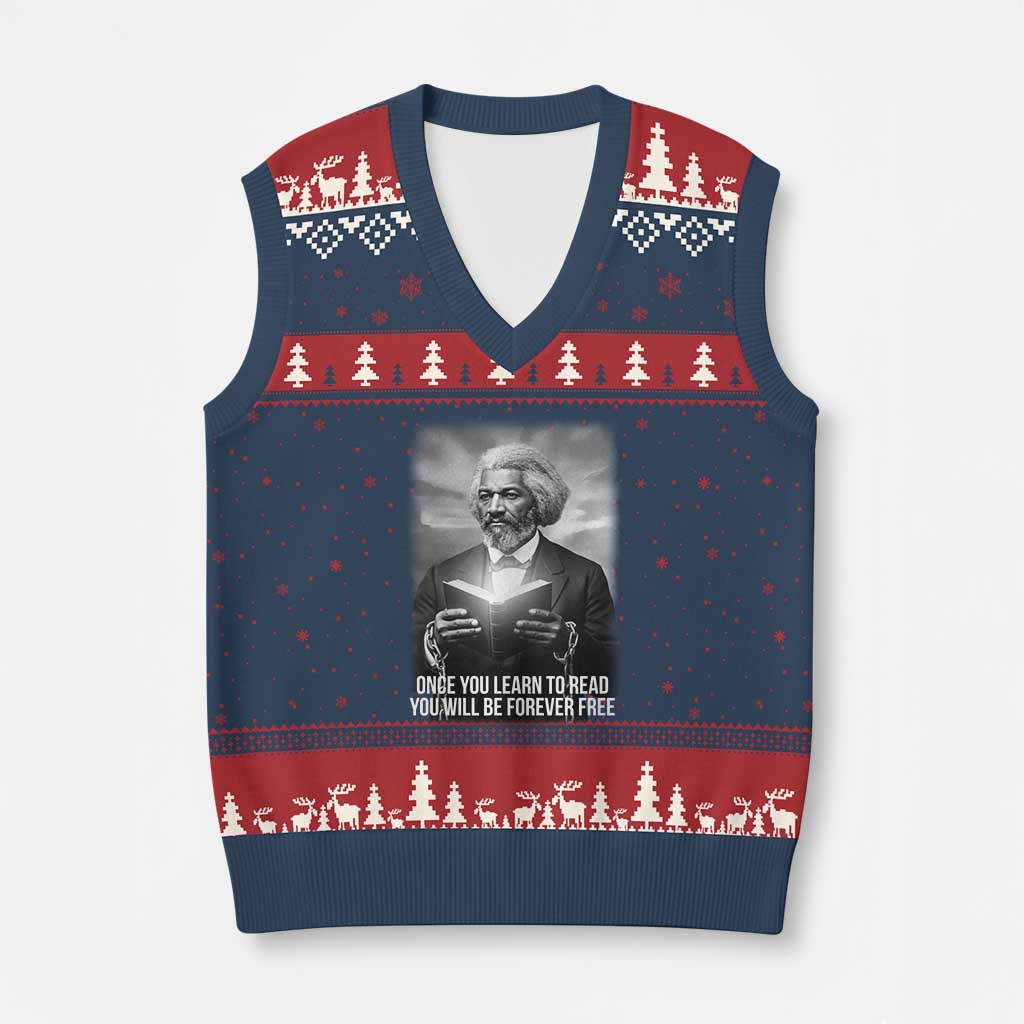 Frederick Douglass V-Neck Knit Sweater Vest Once You Learn To Read You Will Be Forever Free - Wonder Print Shop