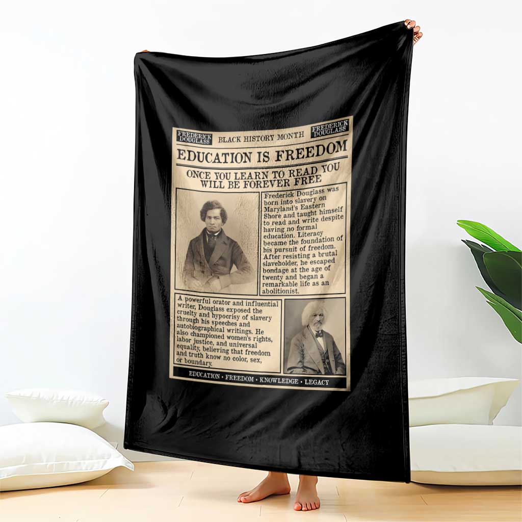 Education Is Freedom Newspaper Throw Blanket Frederick Douglass Black History Month Gift - Wonder Print Shop