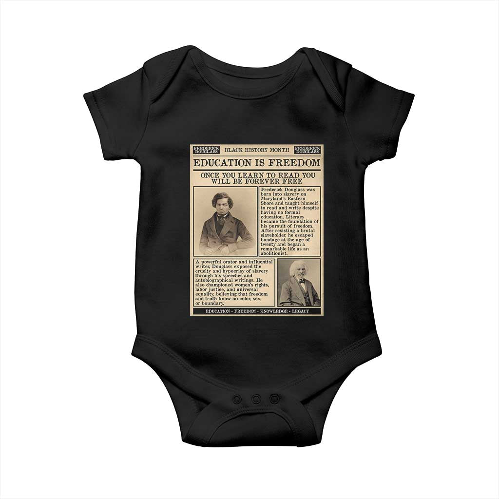Education Is Freedom Newspaper Baby Onesie Frederick Douglass Black History Month Gift - Wonder Print Shop