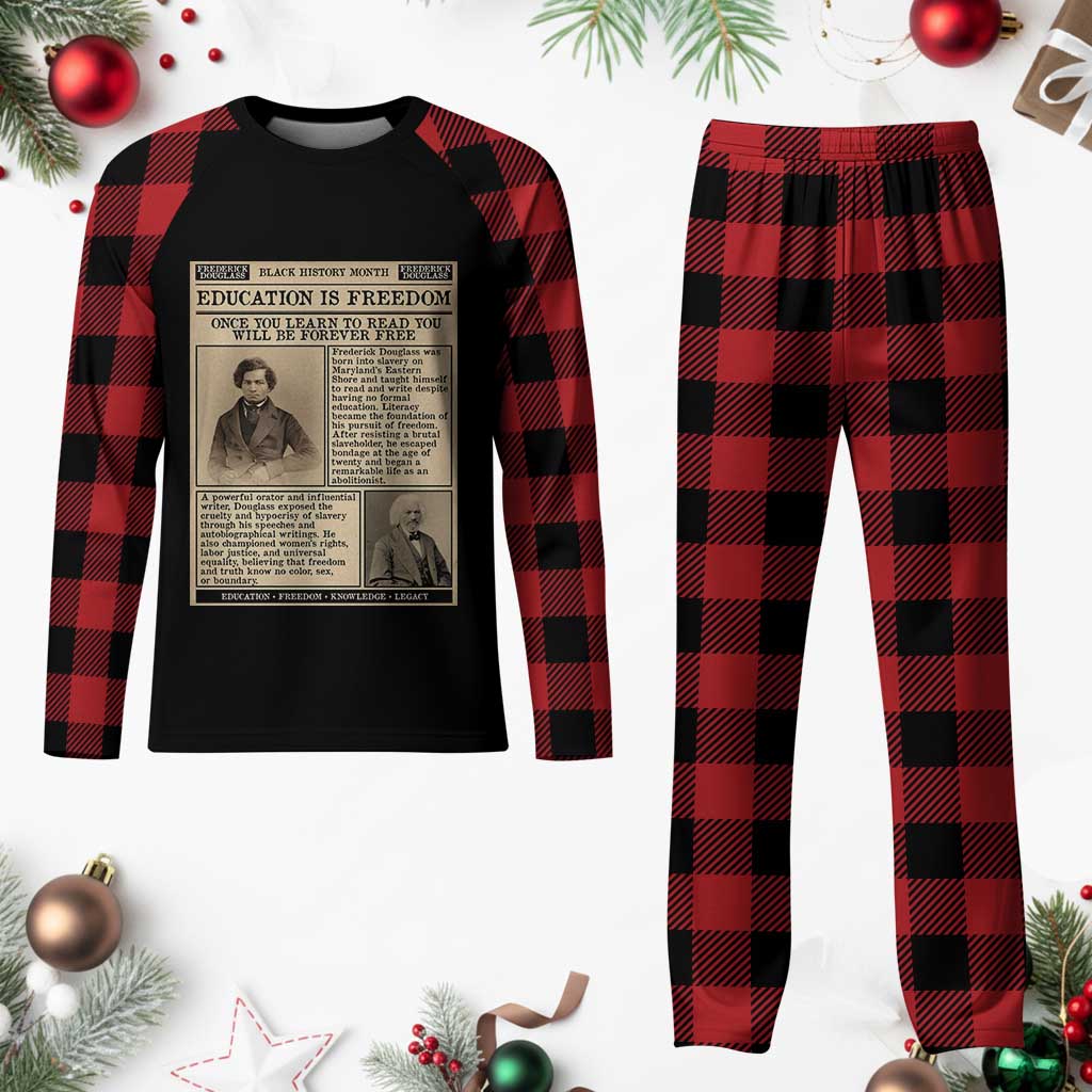Education Is Freedom Newspaper Plaid Pajama Set Frederick Douglass Black History Month Gift - Wonder Print Shop