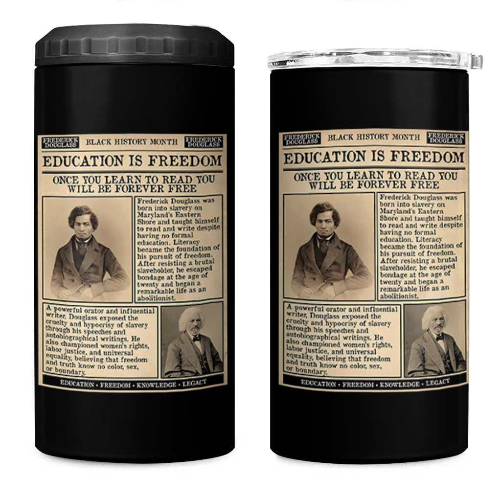 Education Is Freedom Newspaper 4 in 1 Can Cooler Tumbler Frederick Douglass Black History Month Gift - Wonder Print Shop