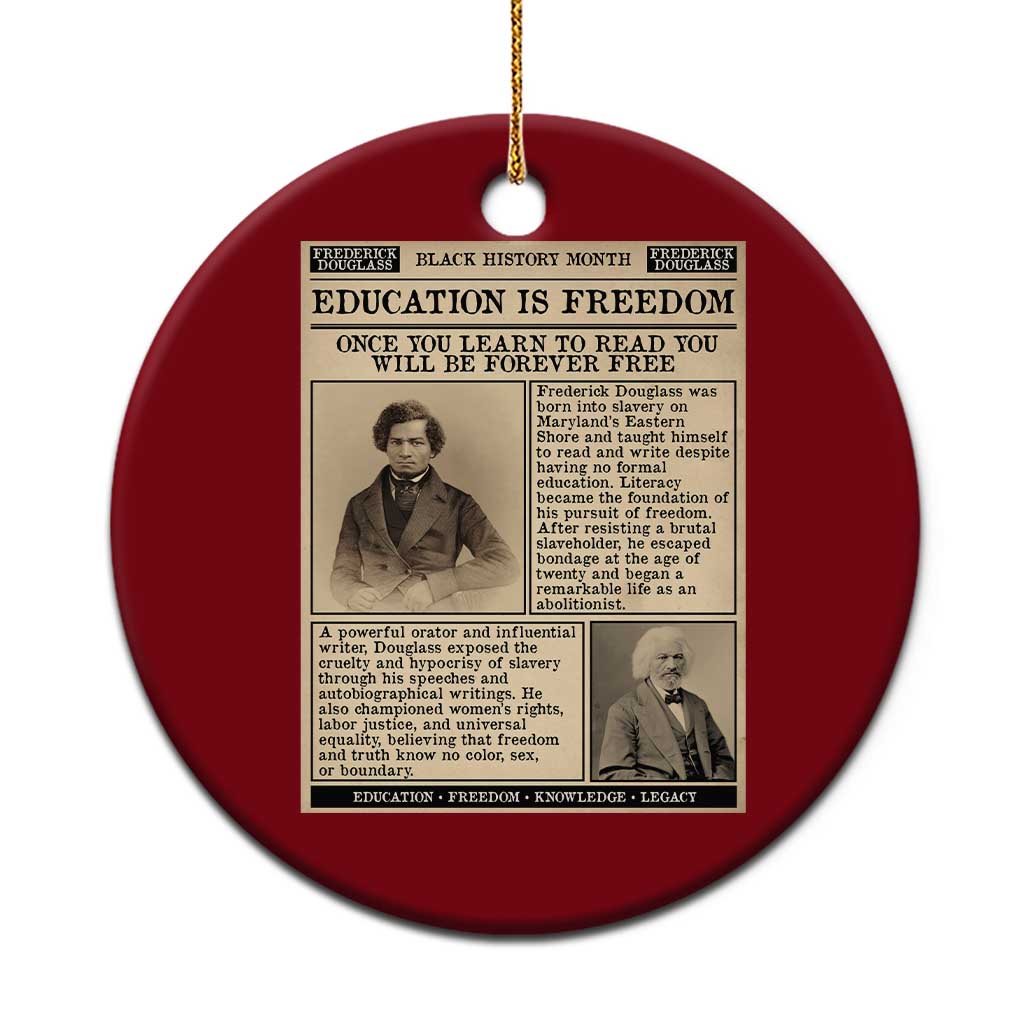 Education Is Freedom Newspaper Ceramic Ornament Frederick Douglass Black History Month Gift - Wonder Print Shop