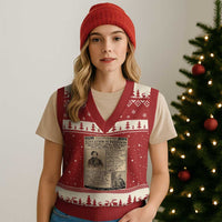 Education Is Freedom Newspaper V-Neck Knit Sweater Vest Frederick Douglass Black History Month Gift - Wonder Print Shop