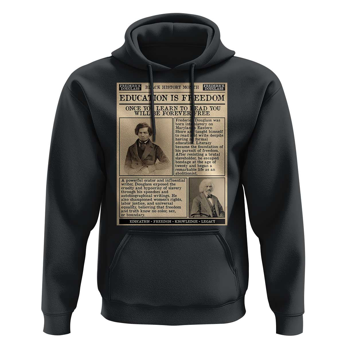 Education Is Freedom Newspaper Hoodie Frederick Douglass Black History Month Gift - Wonder Print Shop