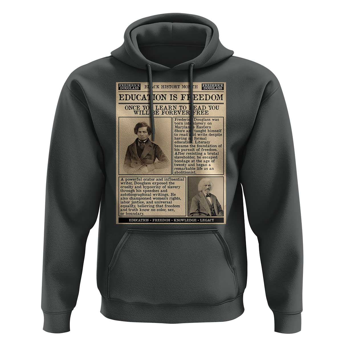 Education Is Freedom Newspaper Hoodie Frederick Douglass Black History Month Gift - Wonder Print Shop