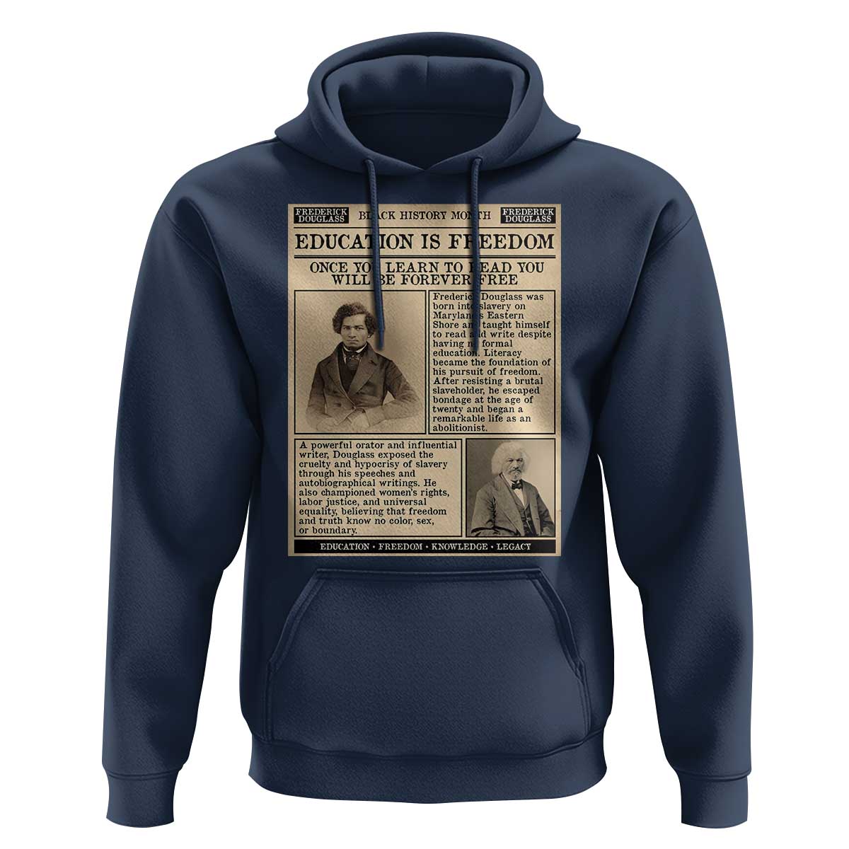 Education Is Freedom Newspaper Hoodie Frederick Douglass Black History Month Gift - Wonder Print Shop