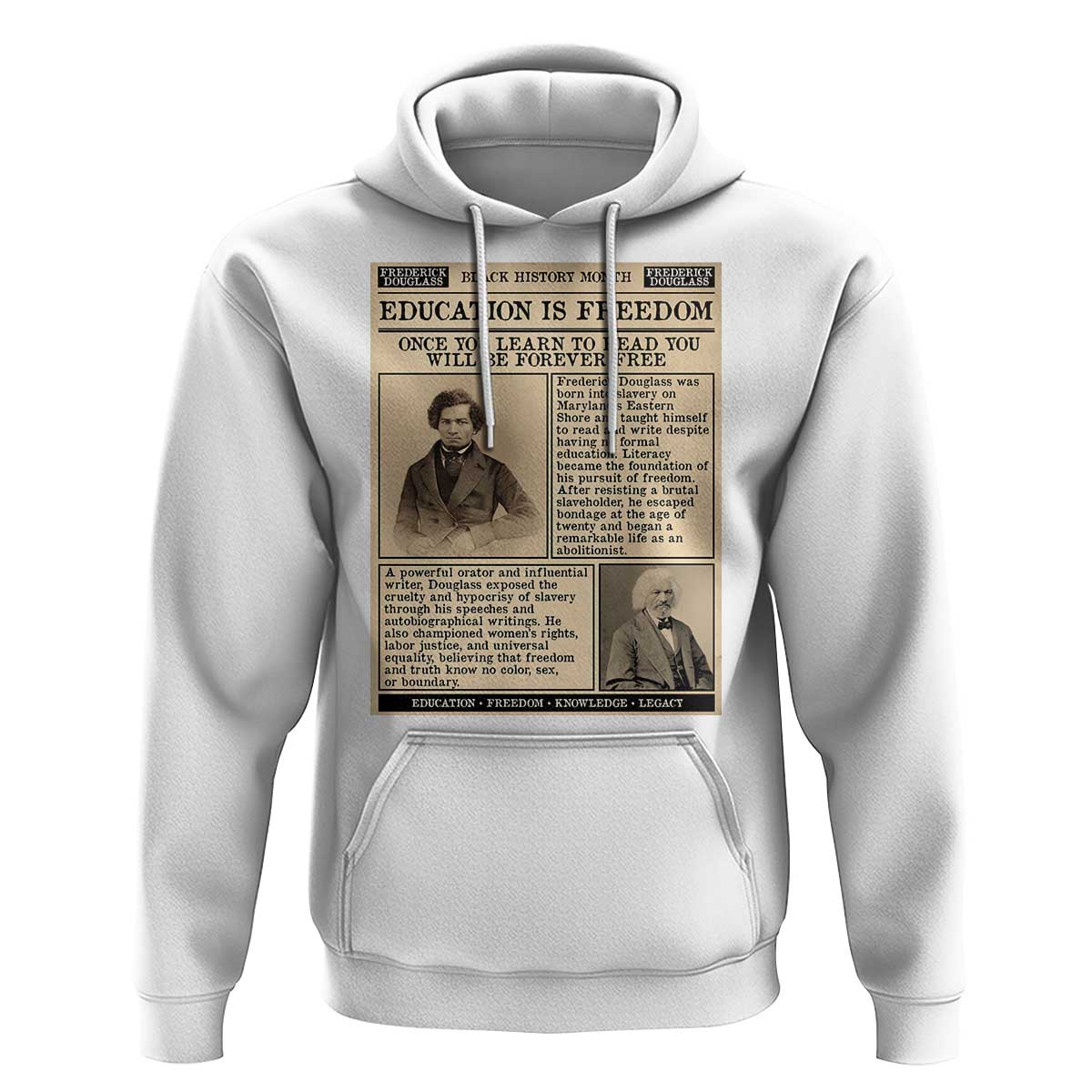 Education Is Freedom Newspaper Hoodie Frederick Douglass Black History Month Gift - Wonder Print Shop