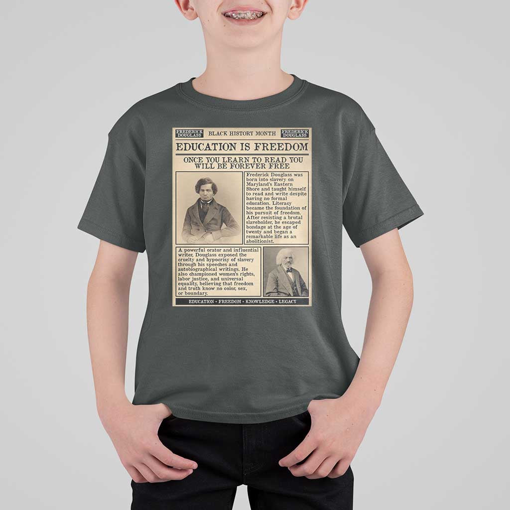 Education Is Freedom Newspaper T Shirt For Kid Frederick Douglass Black History Month Gift - Wonder Print Shop
